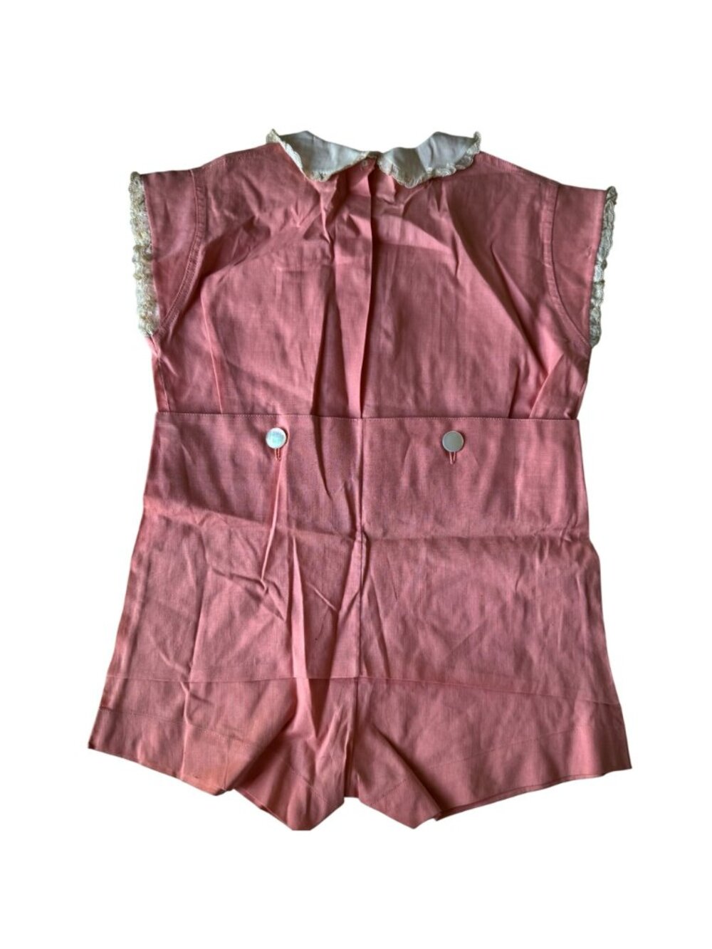 Vintage 1940s Childs Peach Pink Romper Shorts Lace Trim & Buttons 2 Piece - Picture 3 of 15